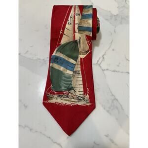 Vintage Hunt Club Sailing Red Silk Tie 57.5 x 4 Water Sports Summer Lake Retro